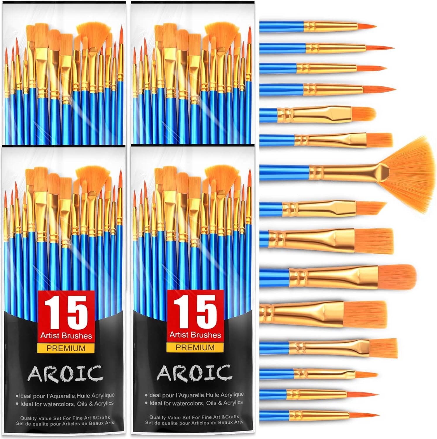 Acrylic Paint Brush Set, 8Pack/120 Pcs Nylon Hair Paint Brushes